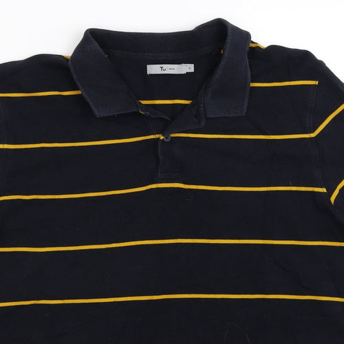 TU Mens Blue Striped   Polo Size L