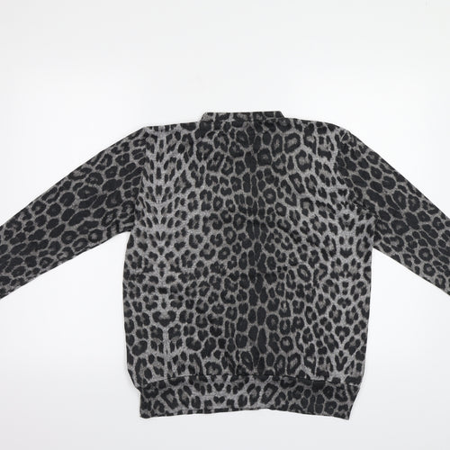 QED London Womens Grey Animal Print  Pullover Sweatshirt Size 10