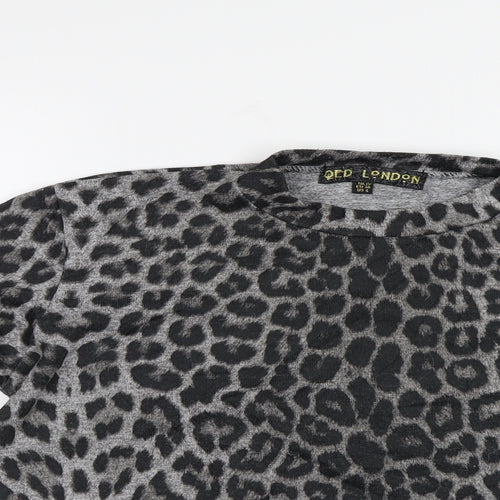 QED London Womens Grey Animal Print  Pullover Sweatshirt Size 10