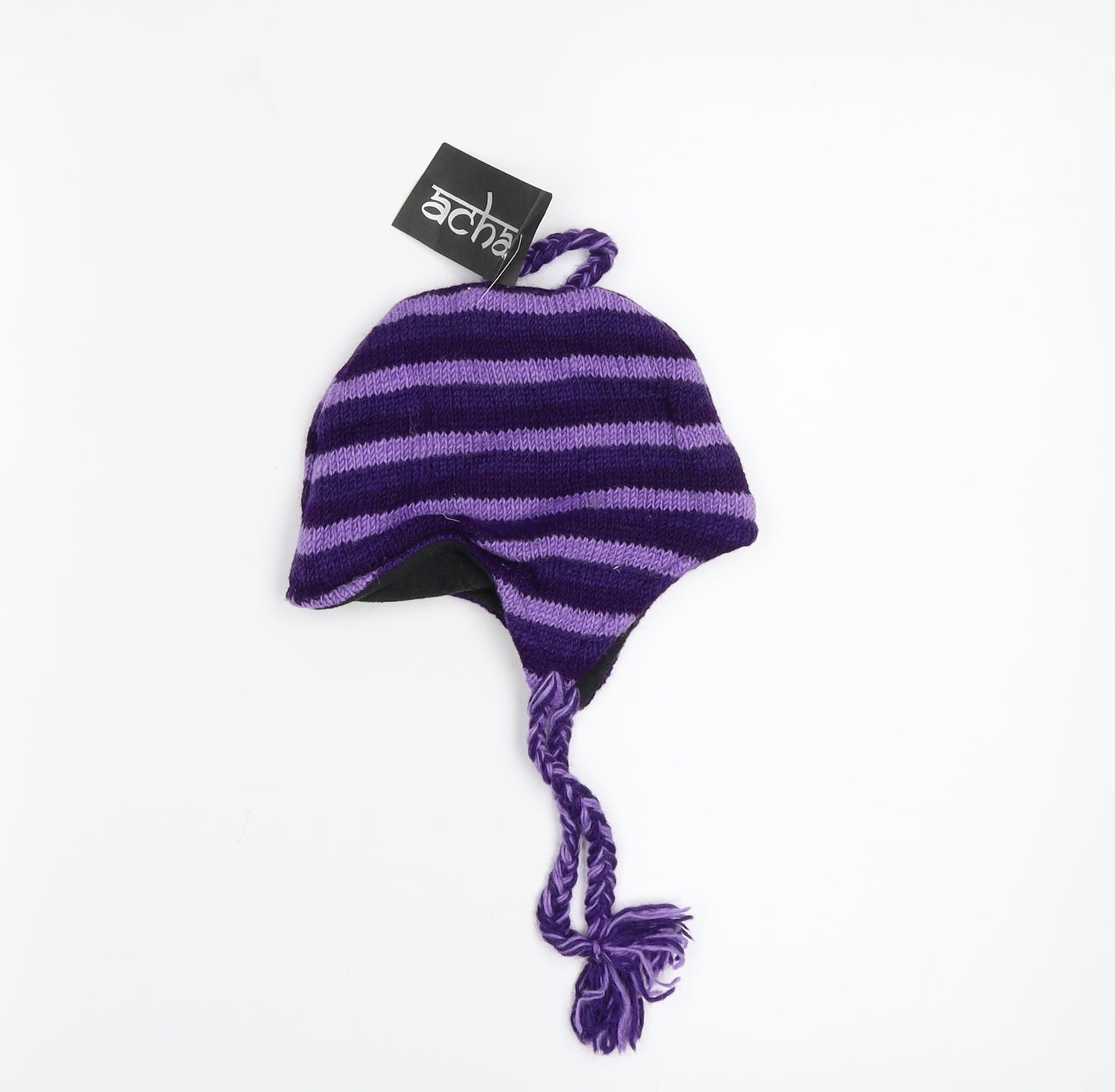Preworn Girls Purple Striped  Bobble Hat  One Size