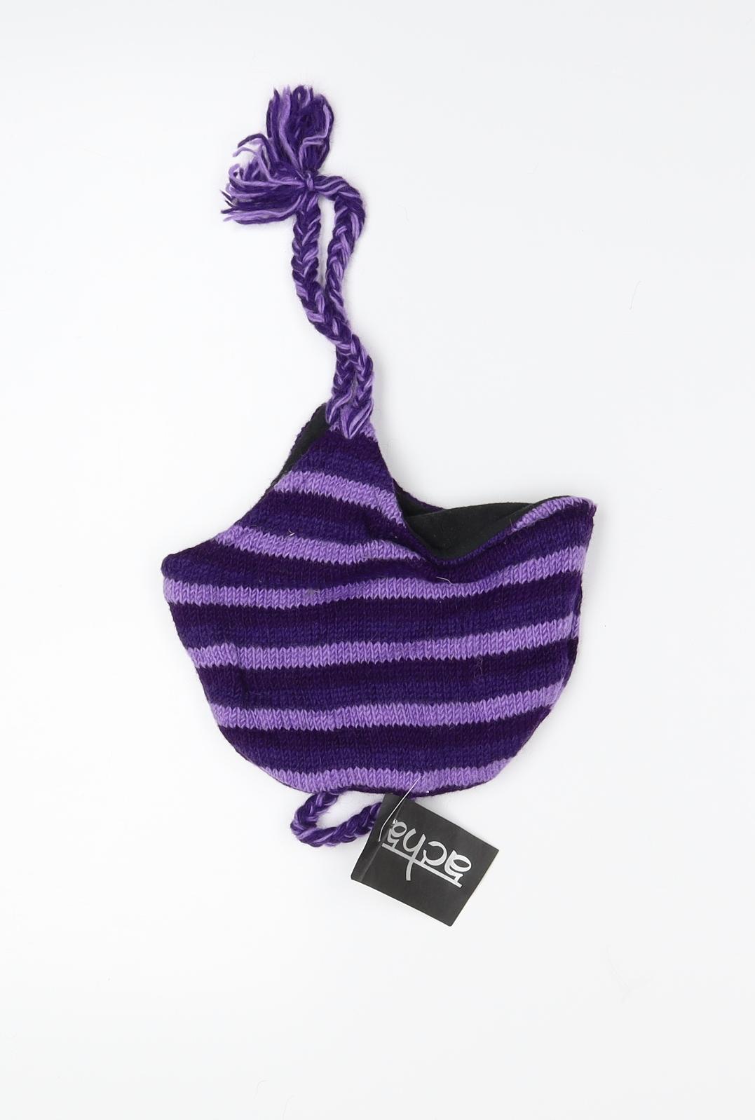 Preworn Girls Purple Striped  Bobble Hat  One Size