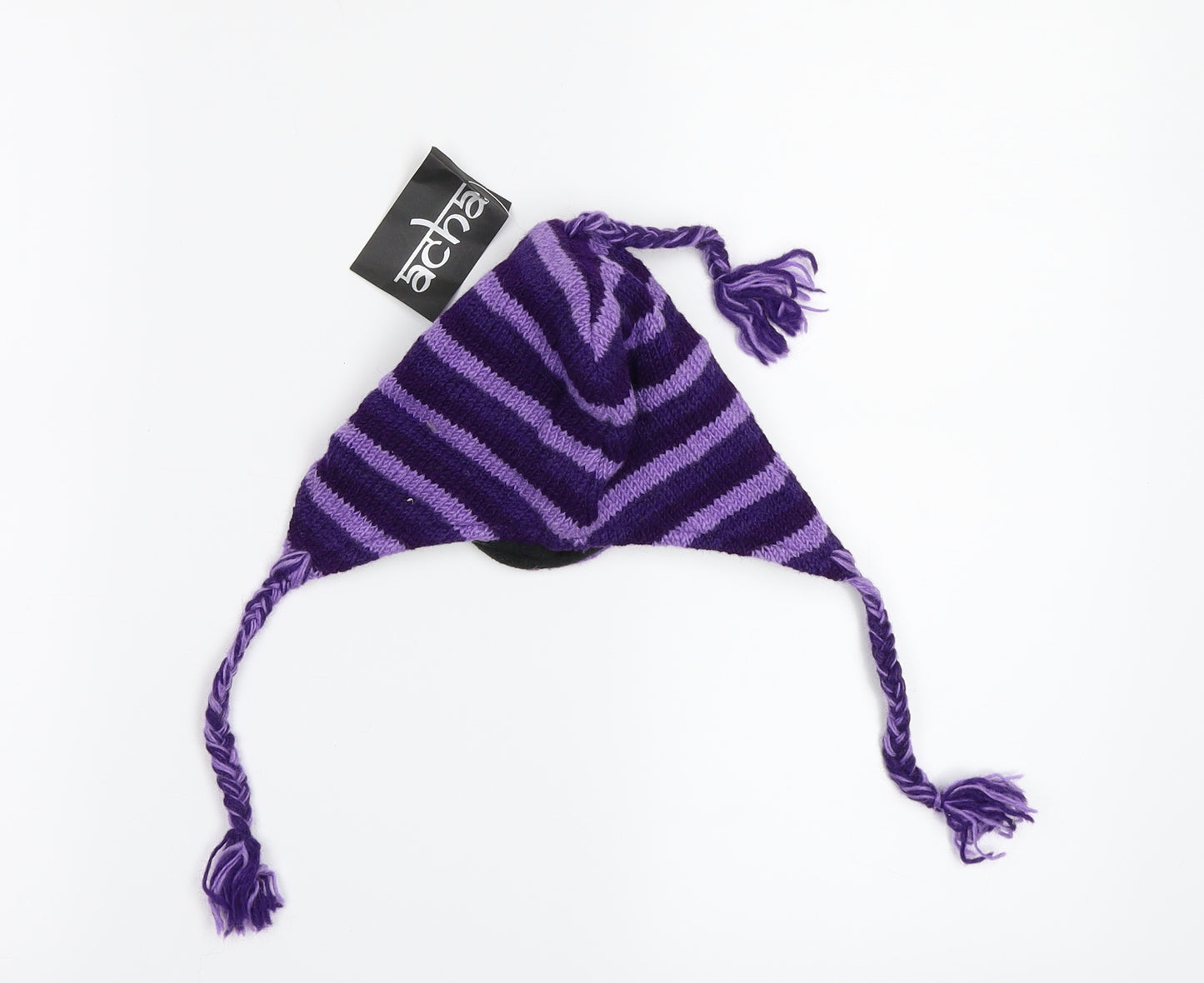 Preworn Girls Purple Striped  Bobble Hat  One Size
