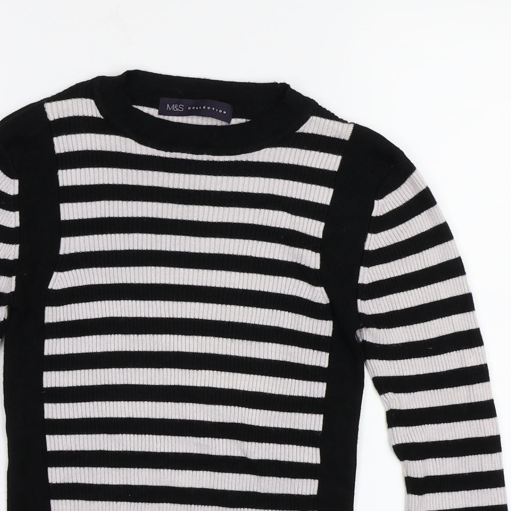 M&S Womens Black Striped  Basic T-Shirt Size 6