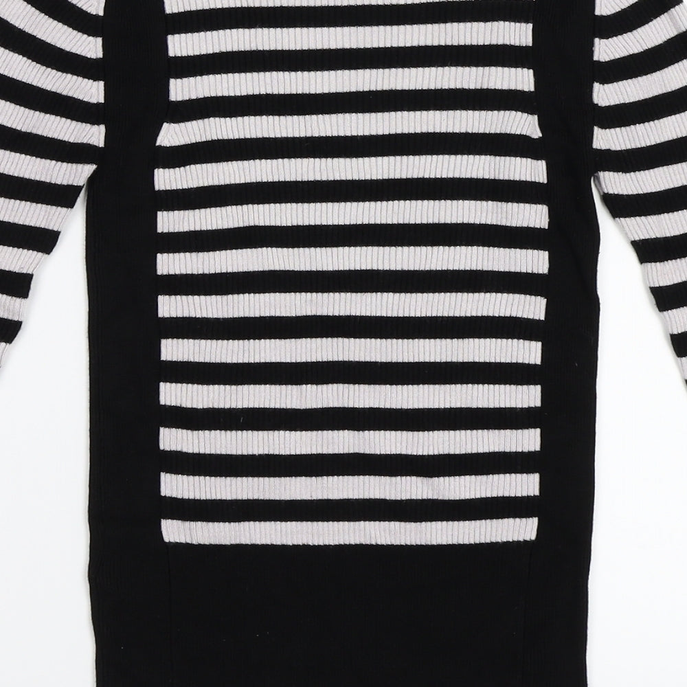 M&S Womens Black Striped  Basic T-Shirt Size 6