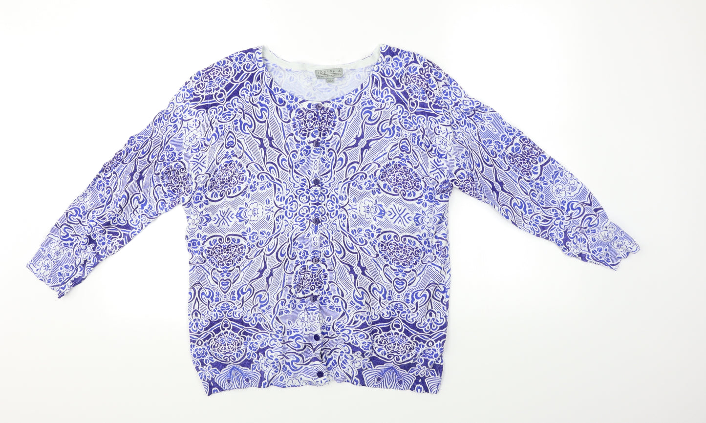 Jospeha Womens Blue Floral  Cardigan Jumper Size L