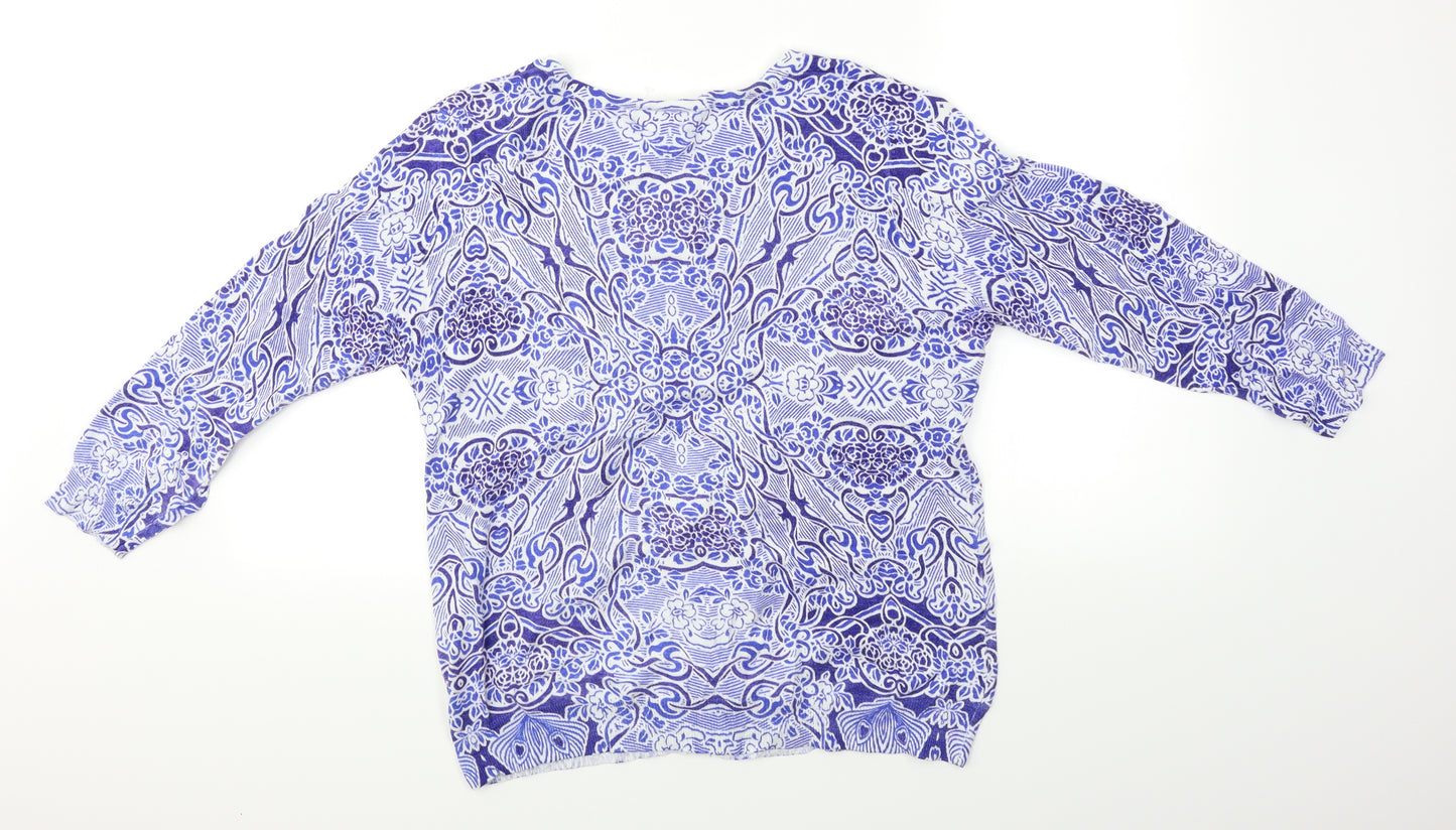 Jospeha Womens Blue Floral  Cardigan Jumper Size L