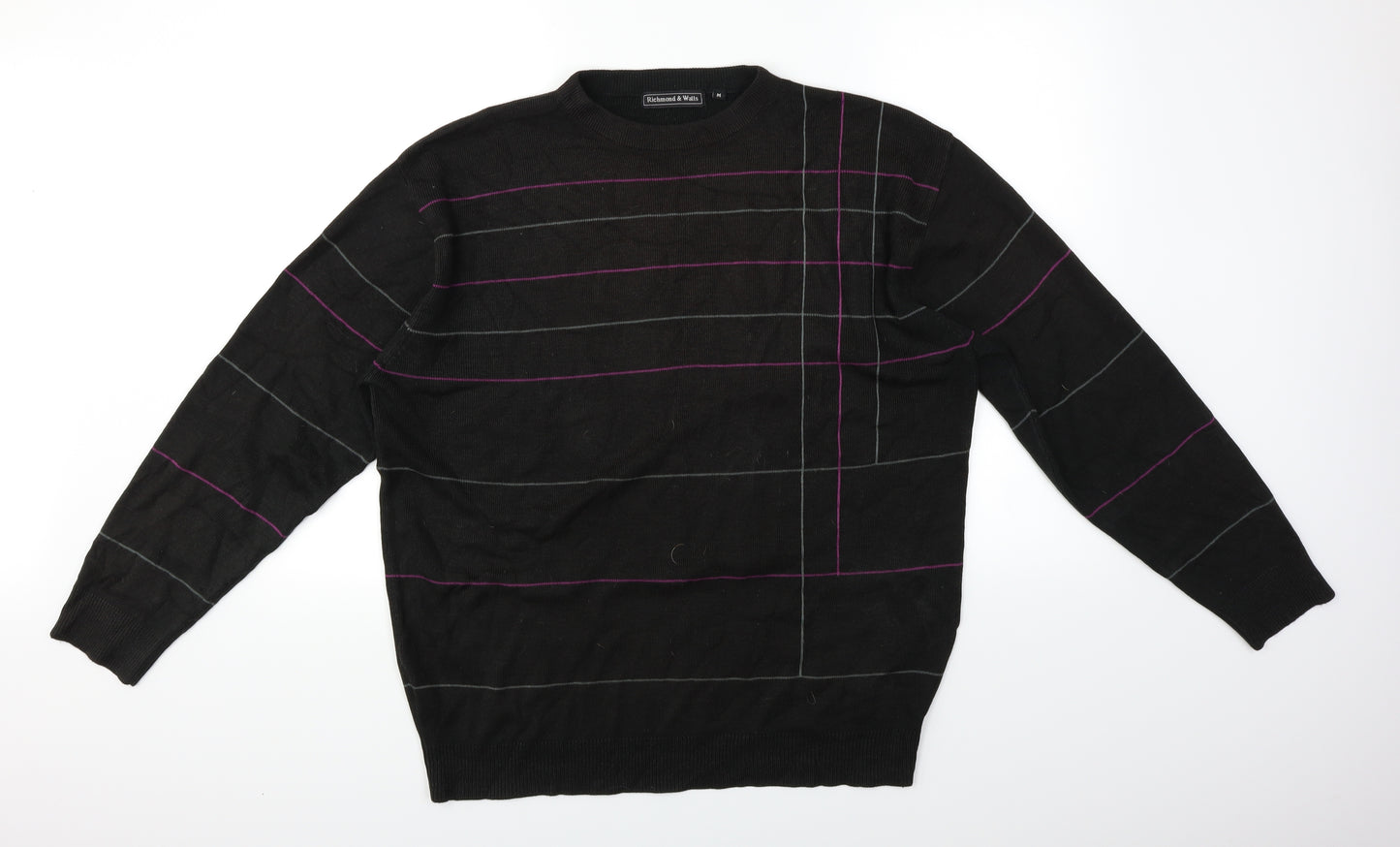 Richmond & Watts Mens Black Striped  Pullover Jumper Size M