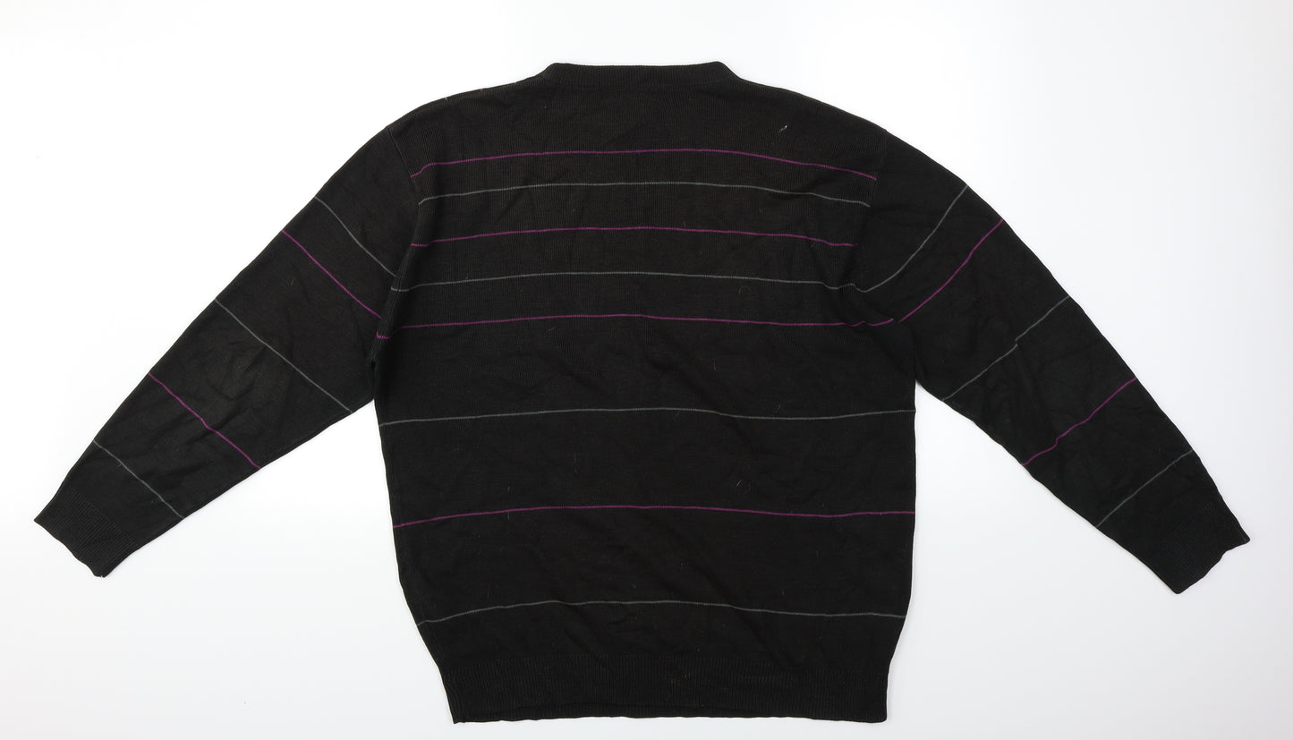 Richmond & Watts Mens Black Striped  Pullover Jumper Size M