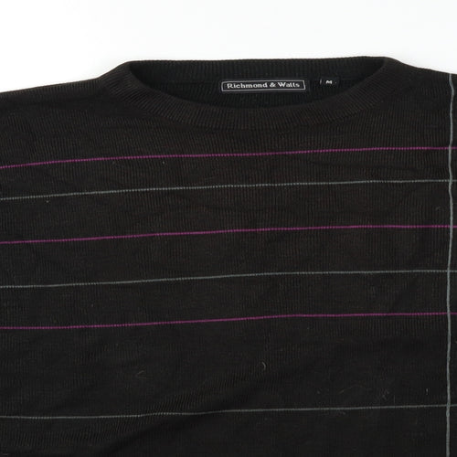 Richmond & Watts Mens Black Striped  Pullover Jumper Size M