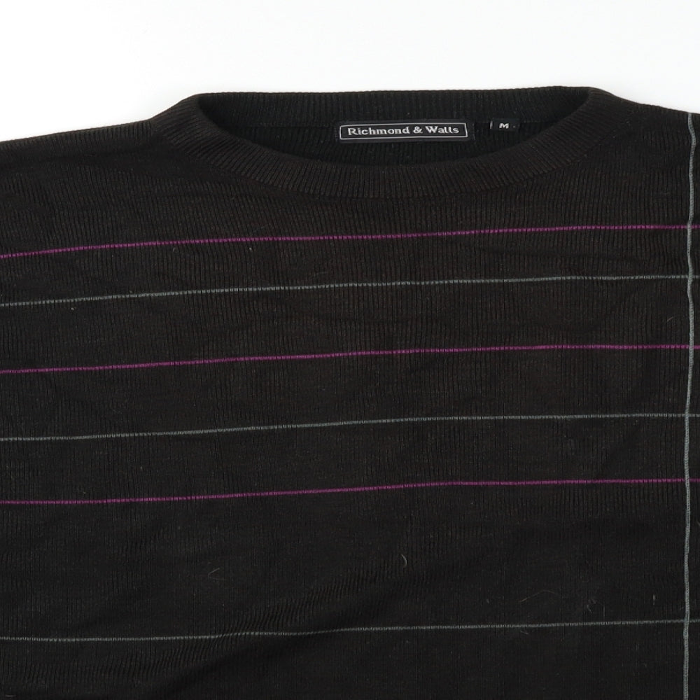 Richmond & Watts Mens Black Striped  Pullover Jumper Size M
