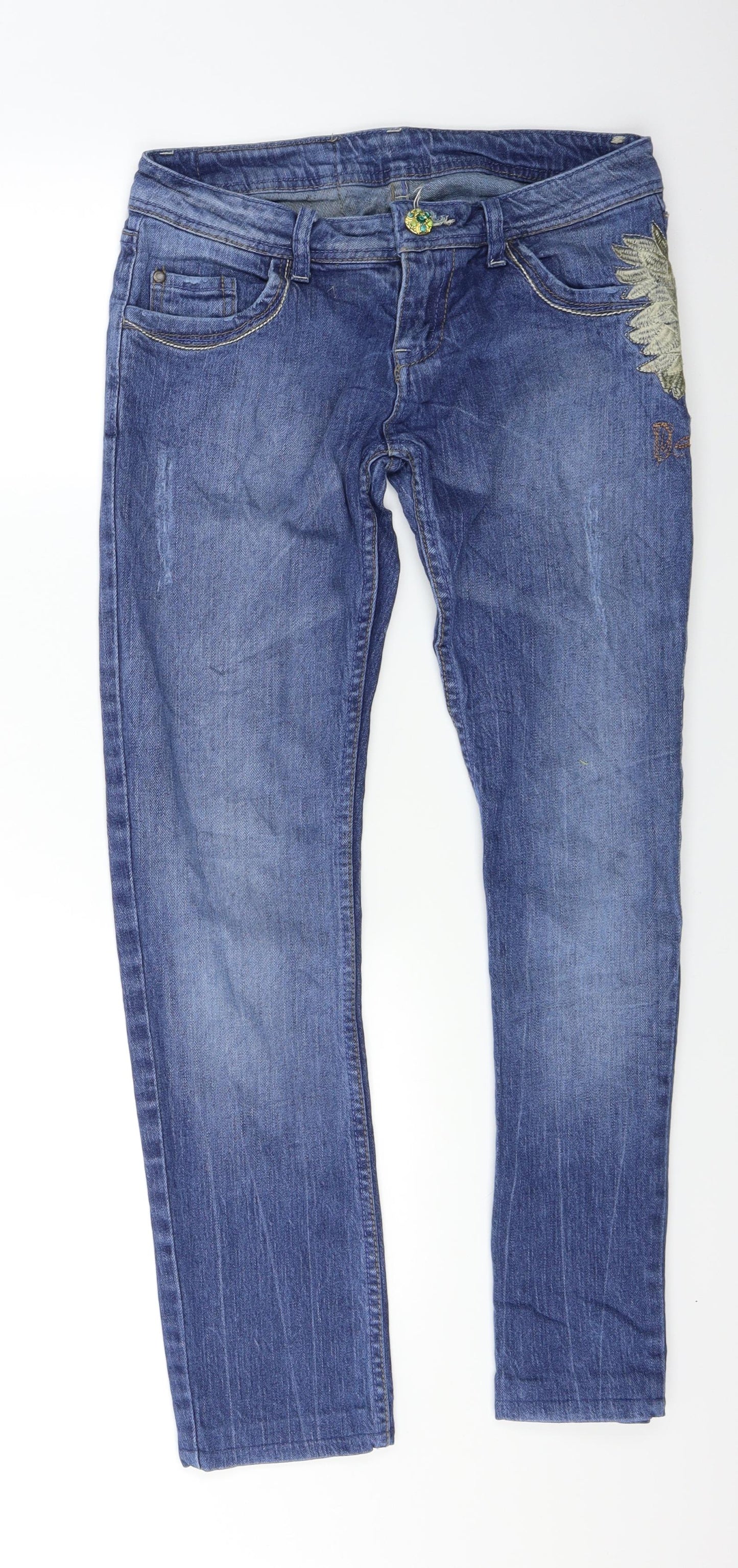 Preworn Womens Blue  Denim Skinny Jeans Size 30 L28 in - Flower print