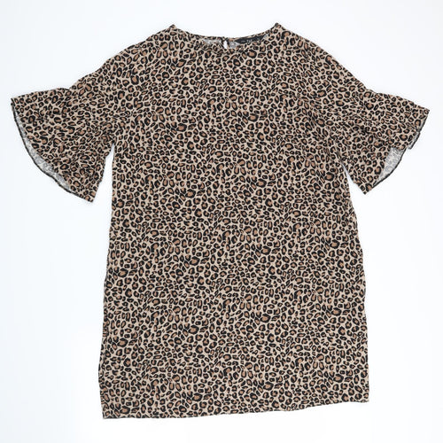 F&F Womens Beige Animal Print  T-Shirt Dress  Size 16  - leopard print