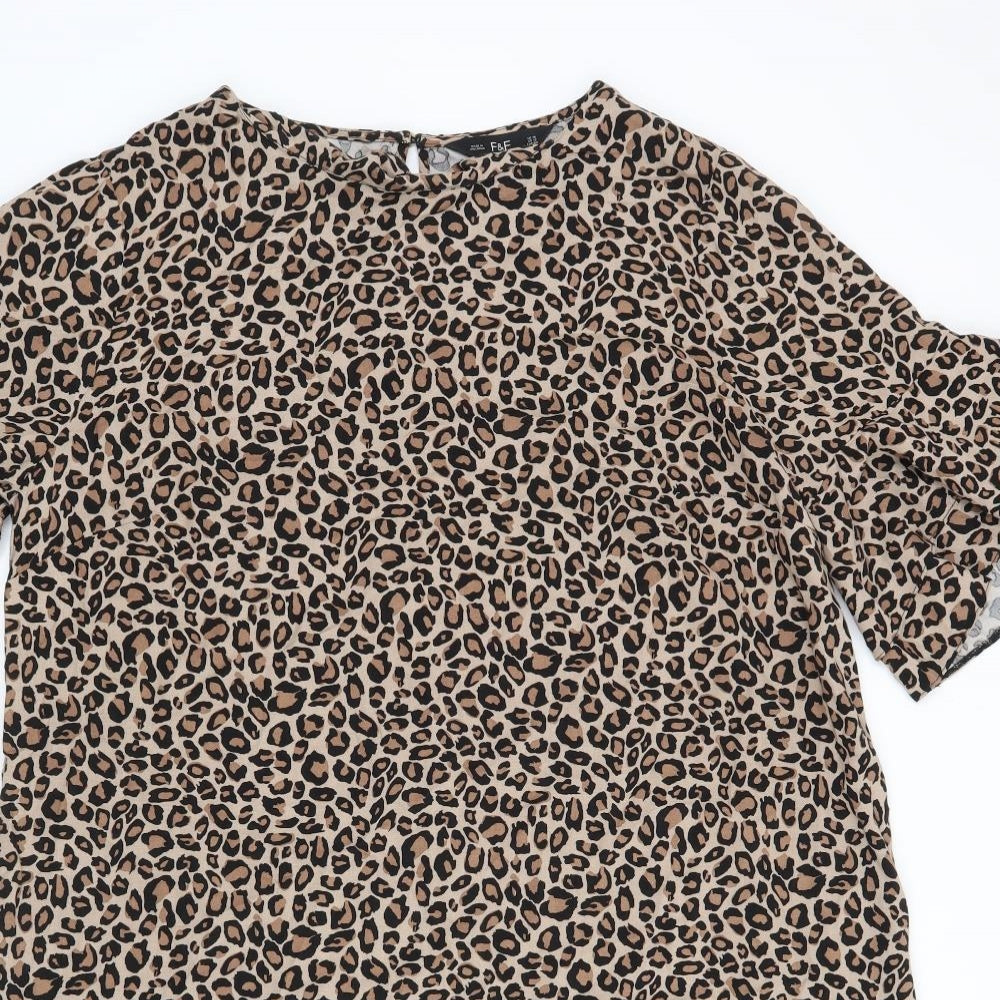 F&F Womens Beige Animal Print  T-Shirt Dress  Size 16  - leopard print