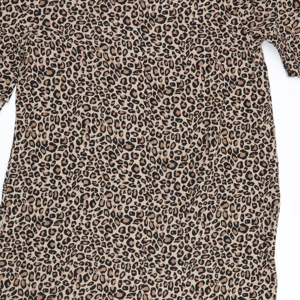 F&F Womens Beige Animal Print  T-Shirt Dress  Size 16  - leopard print