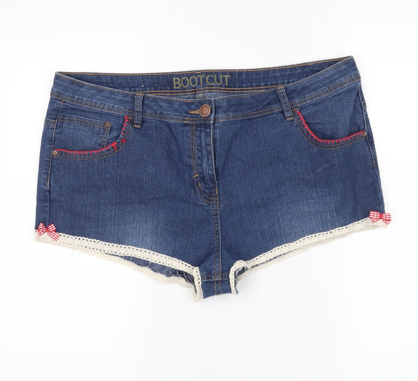 George Womens Blue   Hot Pants Shorts Size 18 - floral crochet