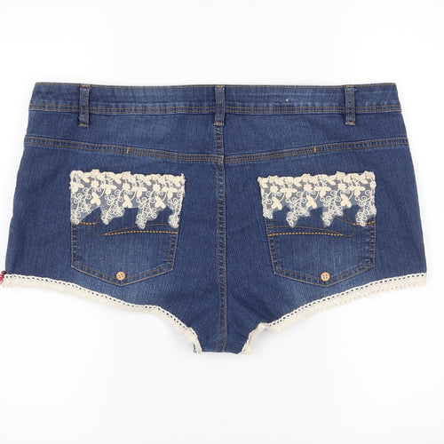 George Womens Blue   Hot Pants Shorts Size 18 - floral crochet