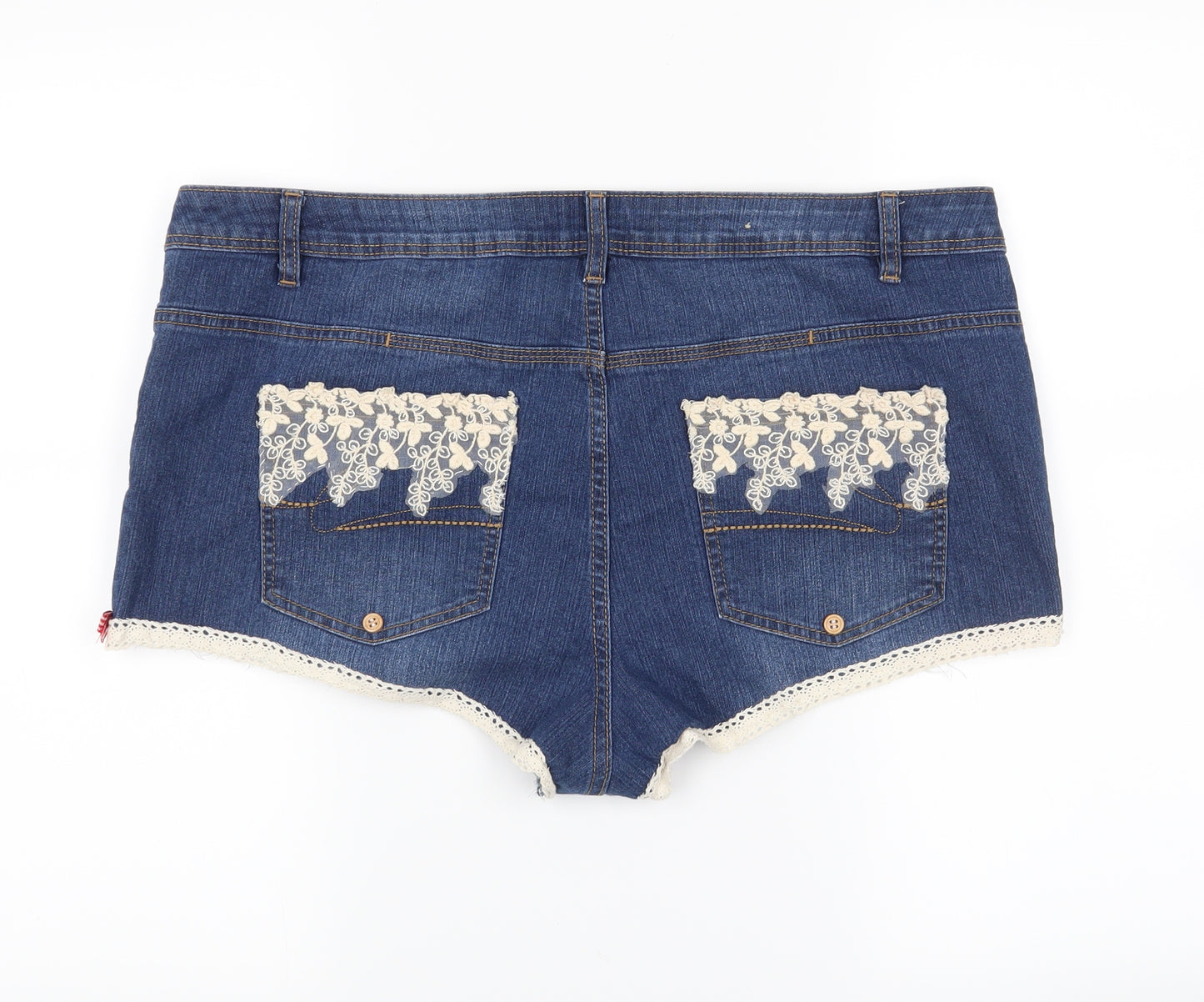 George Womens Blue   Hot Pants Shorts Size 18 - floral crochet
