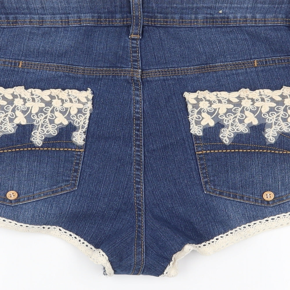 George Womens Blue   Hot Pants Shorts Size 18 - floral crochet