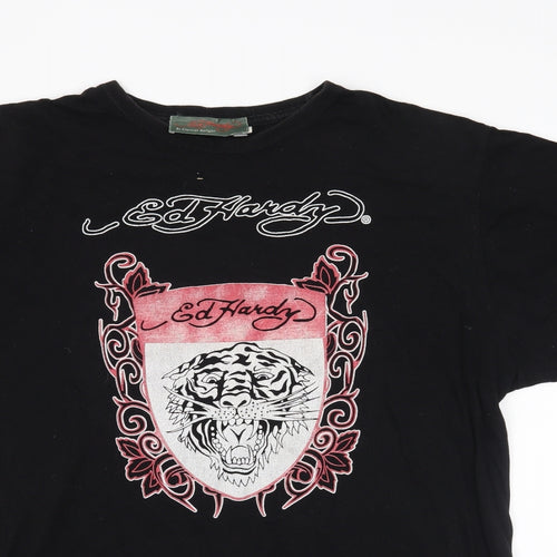 ed flandry Mens Black    T-Shirt Size L  - tiger logo