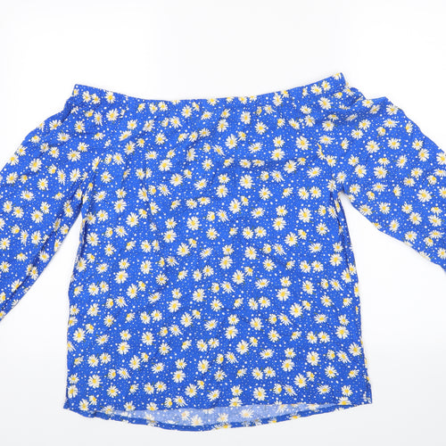 George Womens Blue Floral  Basic Blouse Size 8