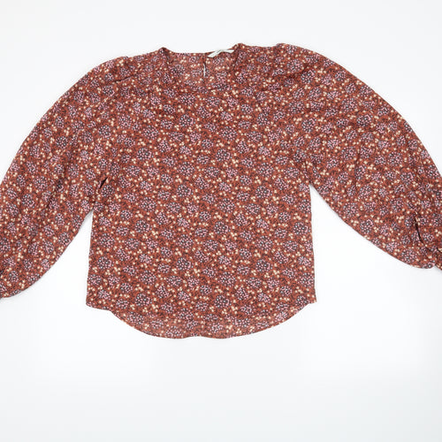 George Womens Orange Floral  Basic Blouse Size 8