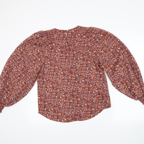 George Womens Orange Floral  Basic Blouse Size 8