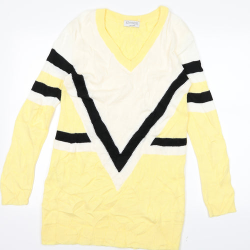 StayHere Womens Yellow Striped  Jumper Dress  Size M