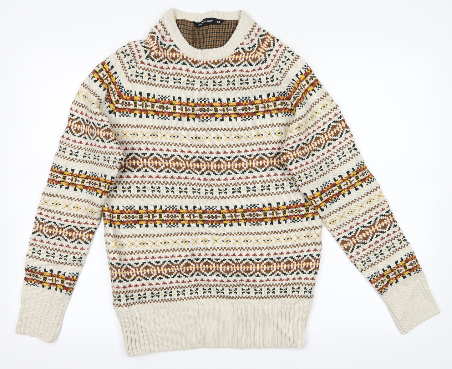 Cedar Wood State Mens Beige Fair Isle  Pullover Jumper Size XS