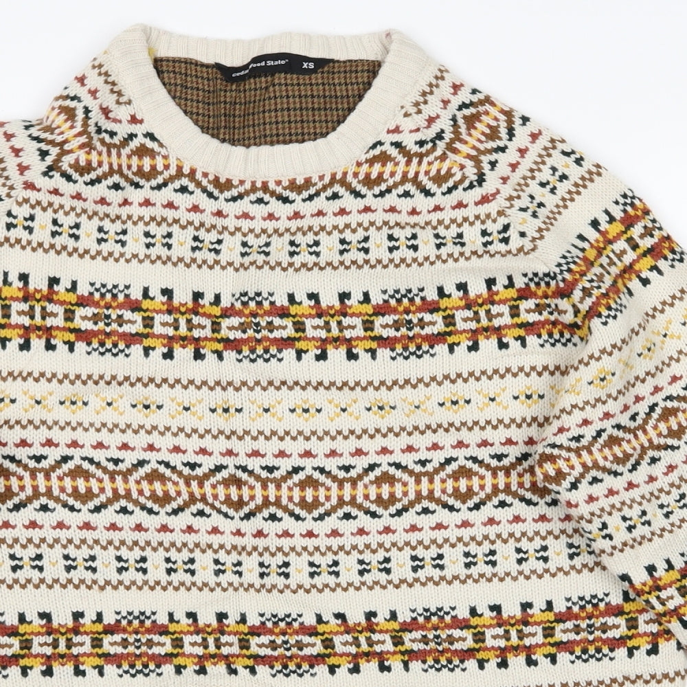Cedar Wood State Mens Beige Fair Isle  Pullover Jumper Size XS