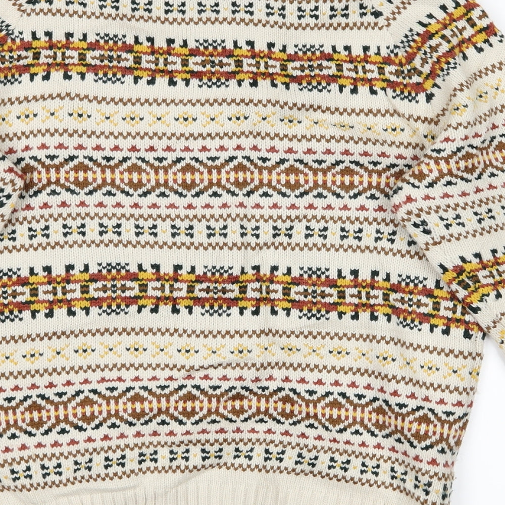 Cedar Wood State Mens Beige Fair Isle  Pullover Jumper Size XS