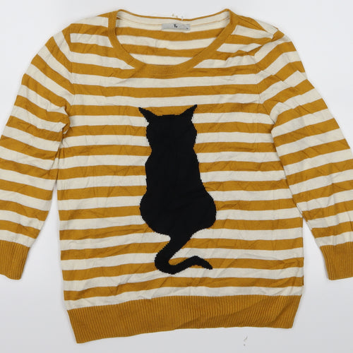 Tu Women Womens Yellow Striped  Basic T-Shirt Size 10  - Cat