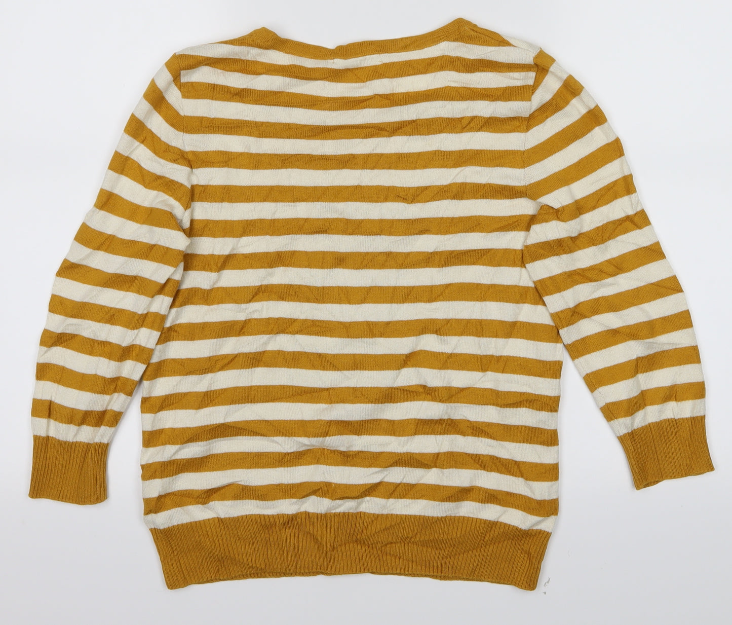 Tu Women Womens Yellow Striped  Basic T-Shirt Size 10  - Cat