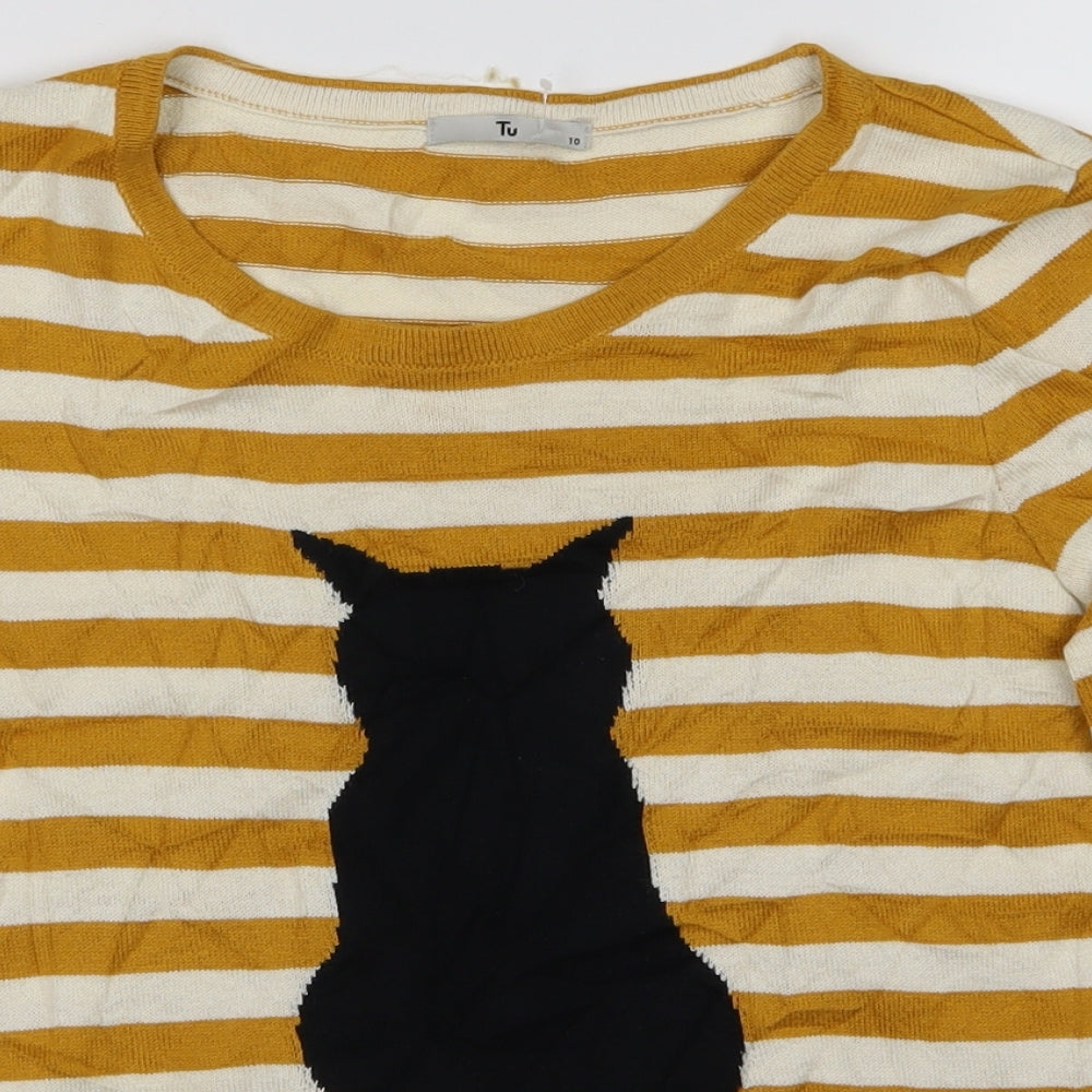 Tu Women Womens Yellow Striped  Basic T-Shirt Size 10  - Cat