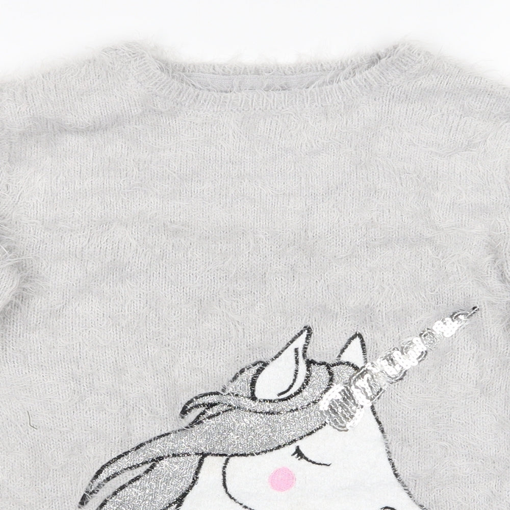 Primark Girls Grey   Pullover Jumper Size 10-11 Years  - Unicorn