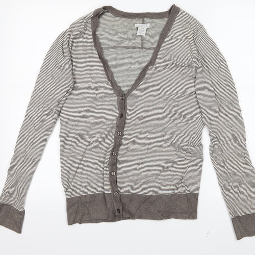 ALFRED SUNG Womens Grey Striped  Cardigan Jumper Size S
