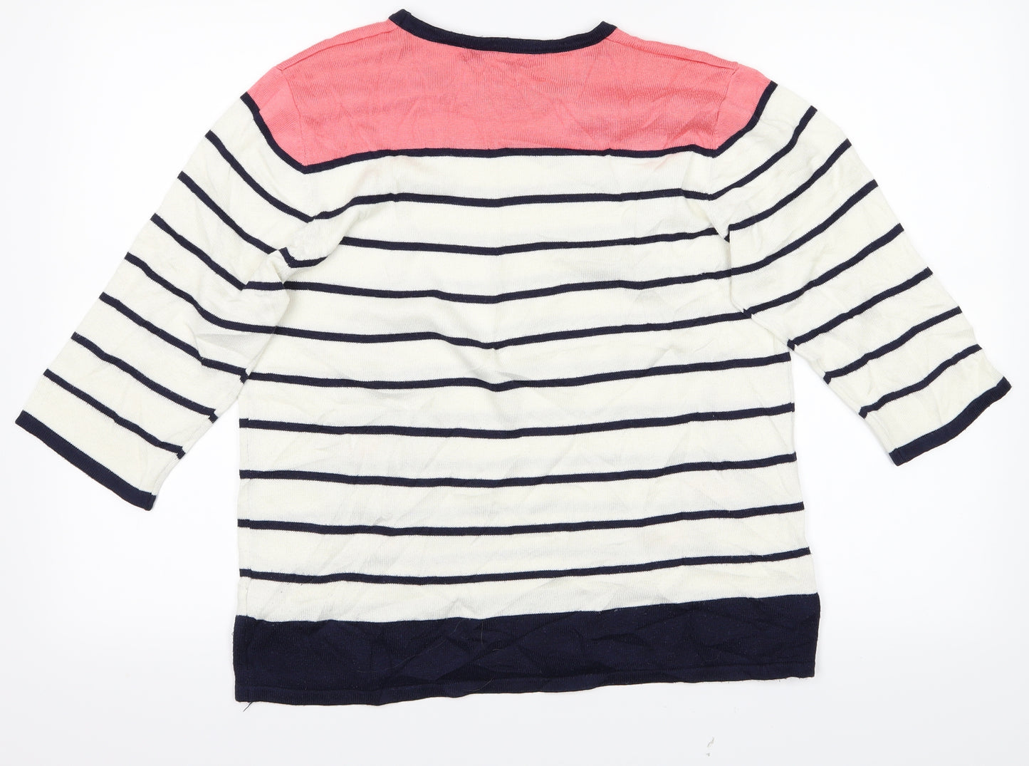 Mudflower Womens White Striped  Pullover Jumper Size L  - Flowers