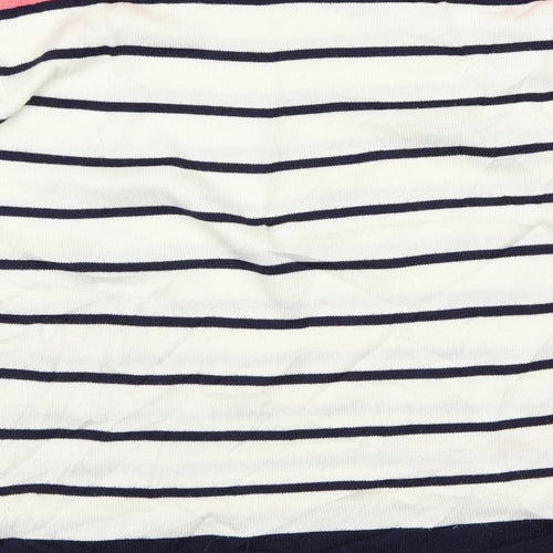 Mudflower Womens White Striped  Pullover Jumper Size L  - Flowers