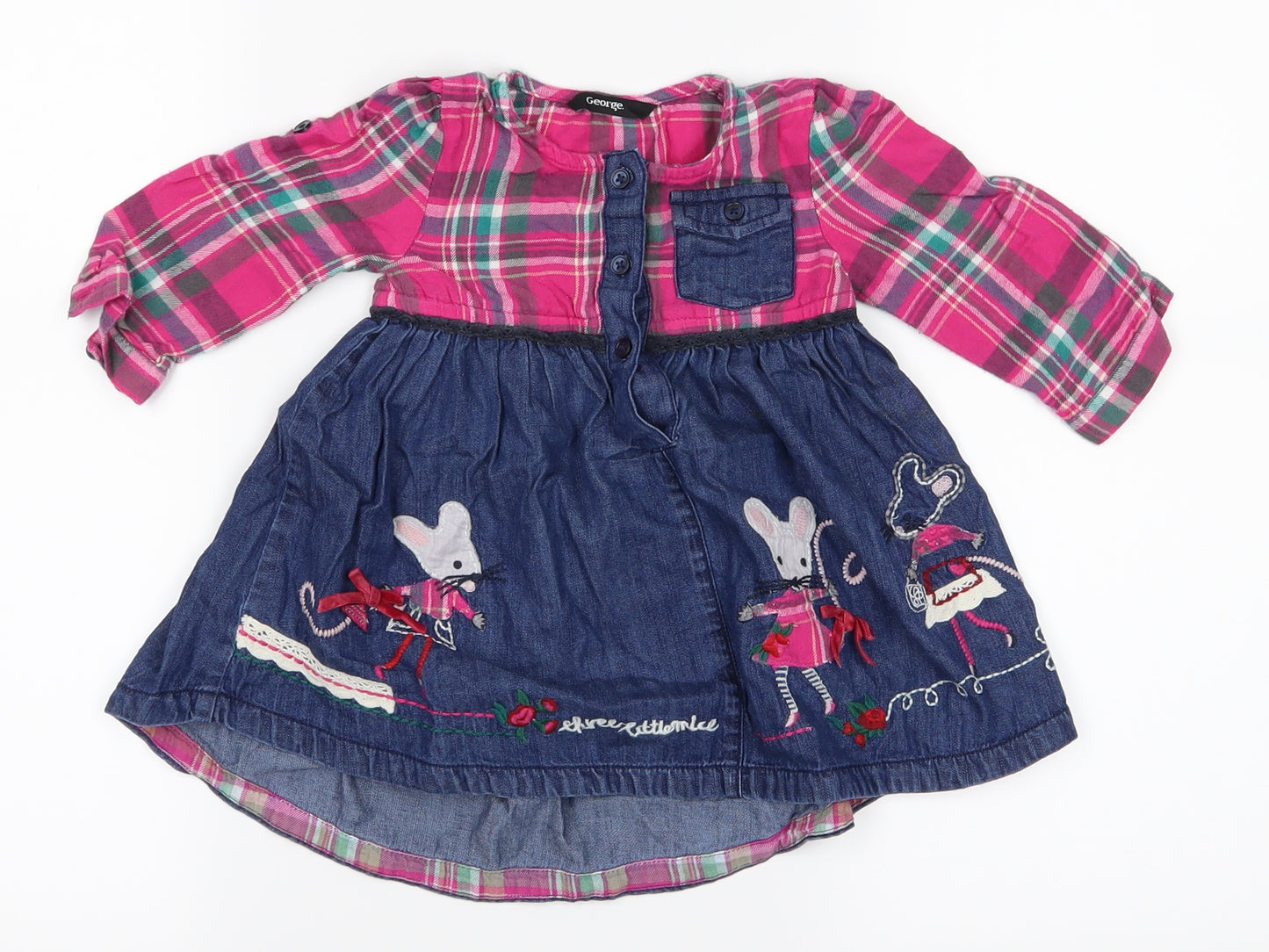 George Girls Pink Plaid  A-Line  Size 9-12 Months  - Three Blind Mice
