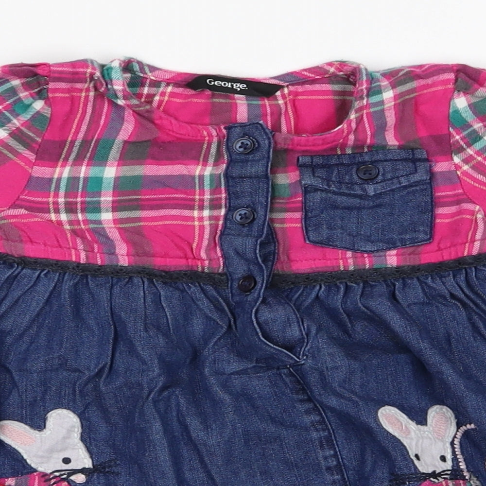 George Girls Pink Plaid  A-Line  Size 9-12 Months  - Three Blind Mice