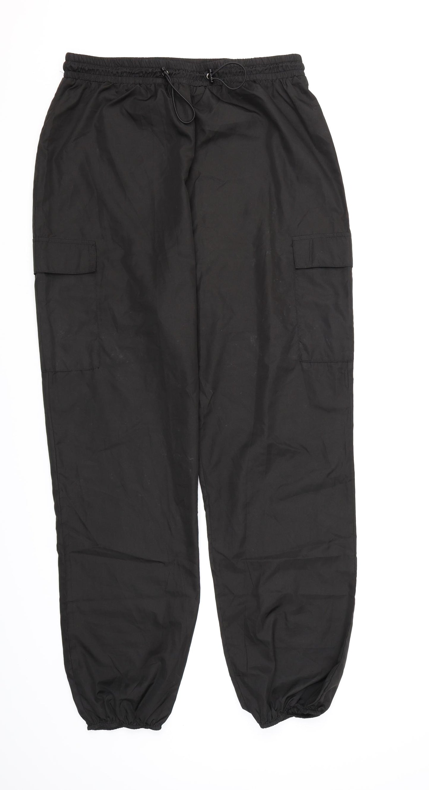 PRETTYLITTLETHING Womens Black  Chiffon Cargo Trousers Size 14 L30 in
