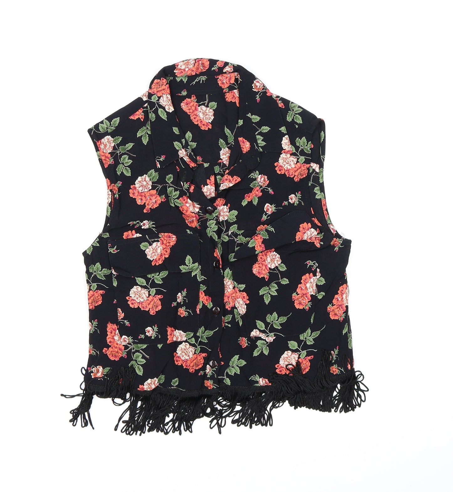 ASOS Womens Black Floral Chiffon Cropped Blouse Size 8