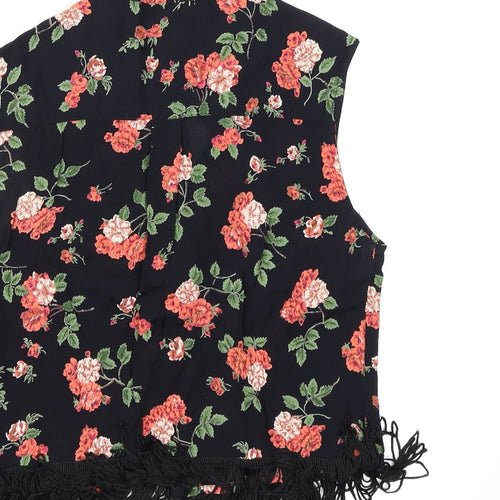 ASOS Womens Black Floral Chiffon Cropped Blouse Size 8