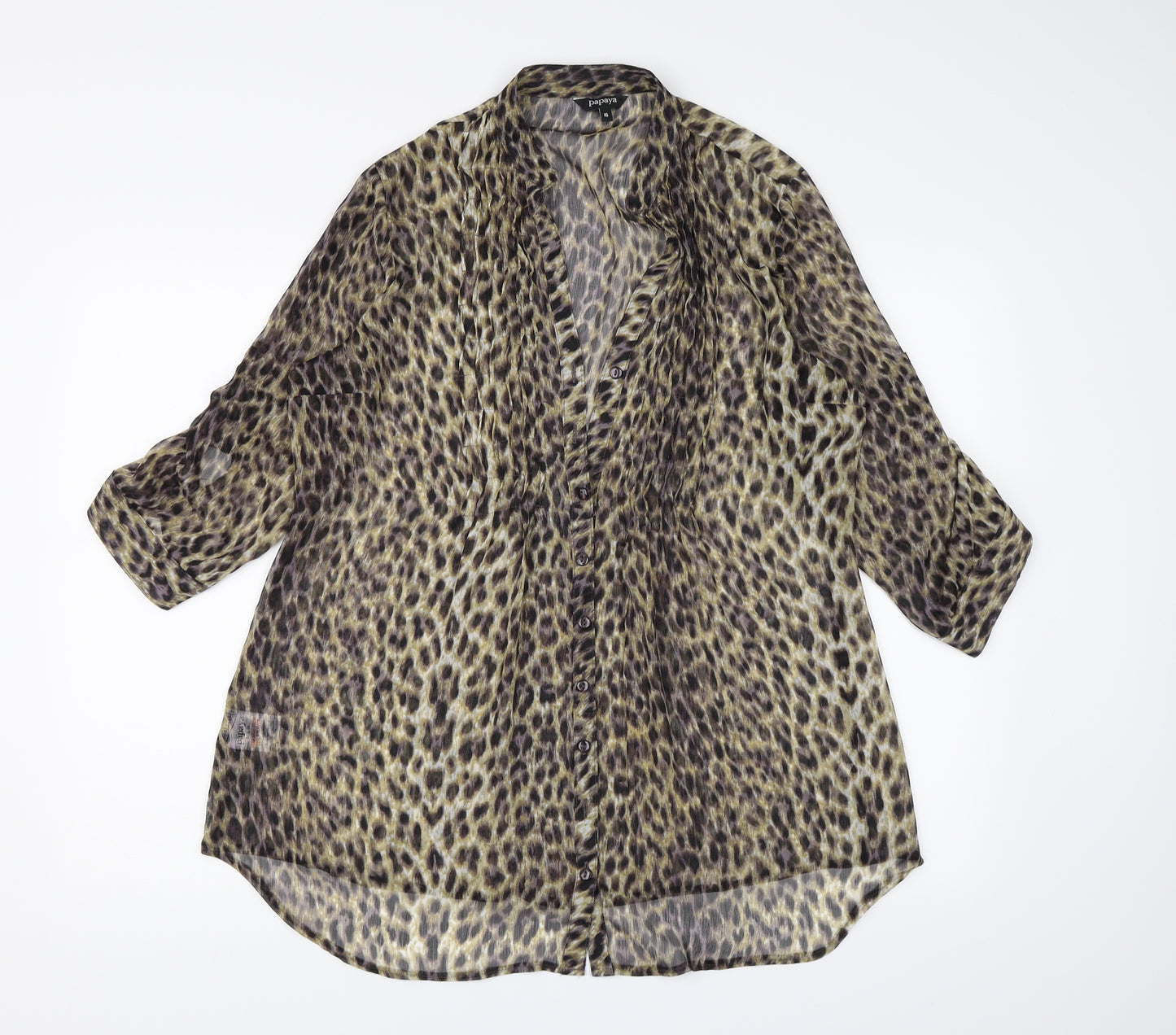 Papaya Womens Brown Animal Print Chiffon Tunic Blouse Size 16