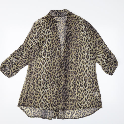 Papaya Womens Brown Animal Print Chiffon Tunic Blouse Size 16