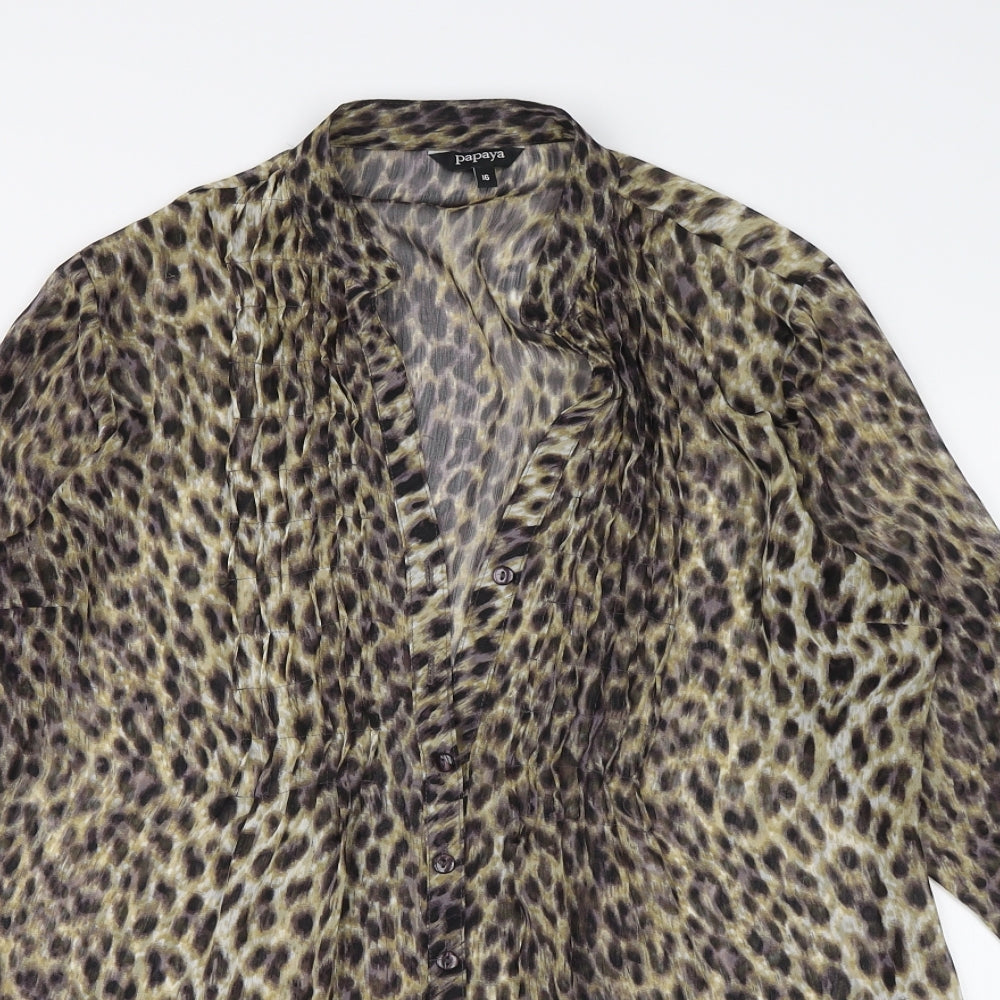 Papaya Womens Brown Animal Print Chiffon Tunic Blouse Size 16