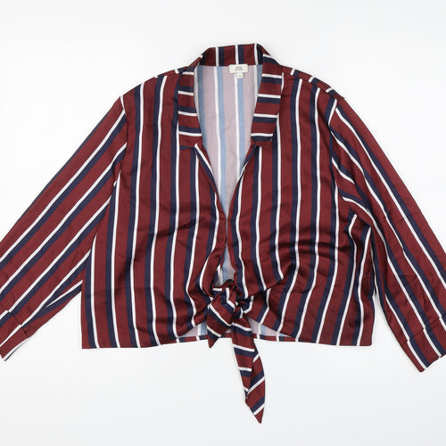 River Island Womens Brown Striped Satin Basic Blouse Size 14