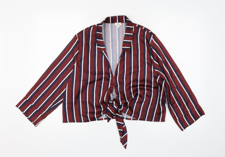 River Island Womens Brown Striped Satin Basic Blouse Size 14