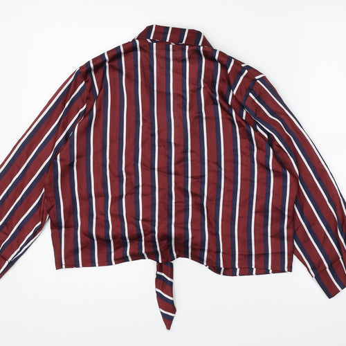 River Island Womens Brown Striped Satin Basic Blouse Size 14