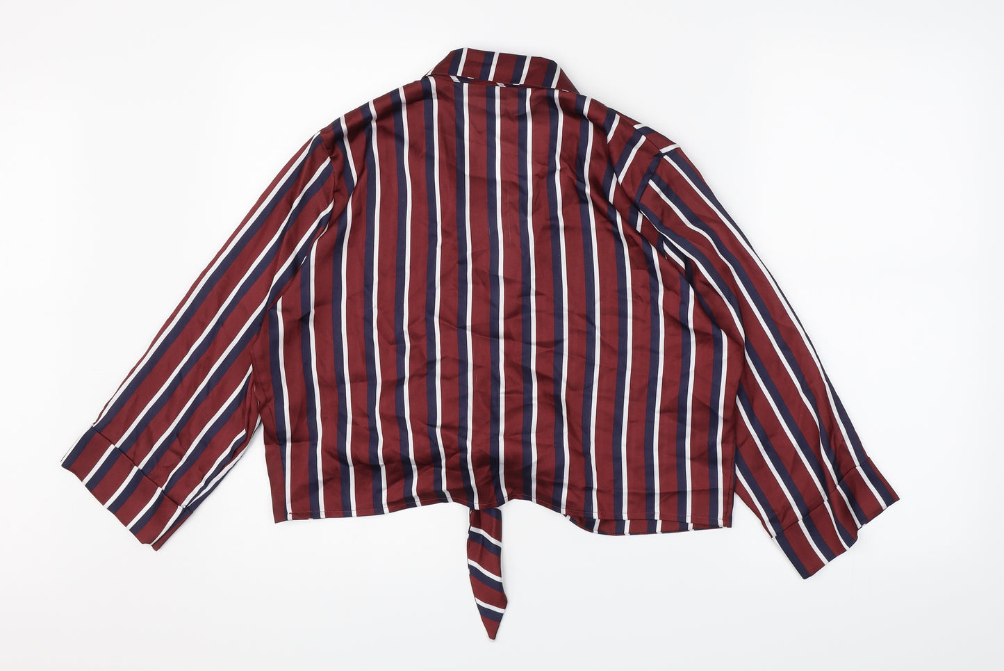 River Island Womens Brown Striped Satin Basic Blouse Size 14