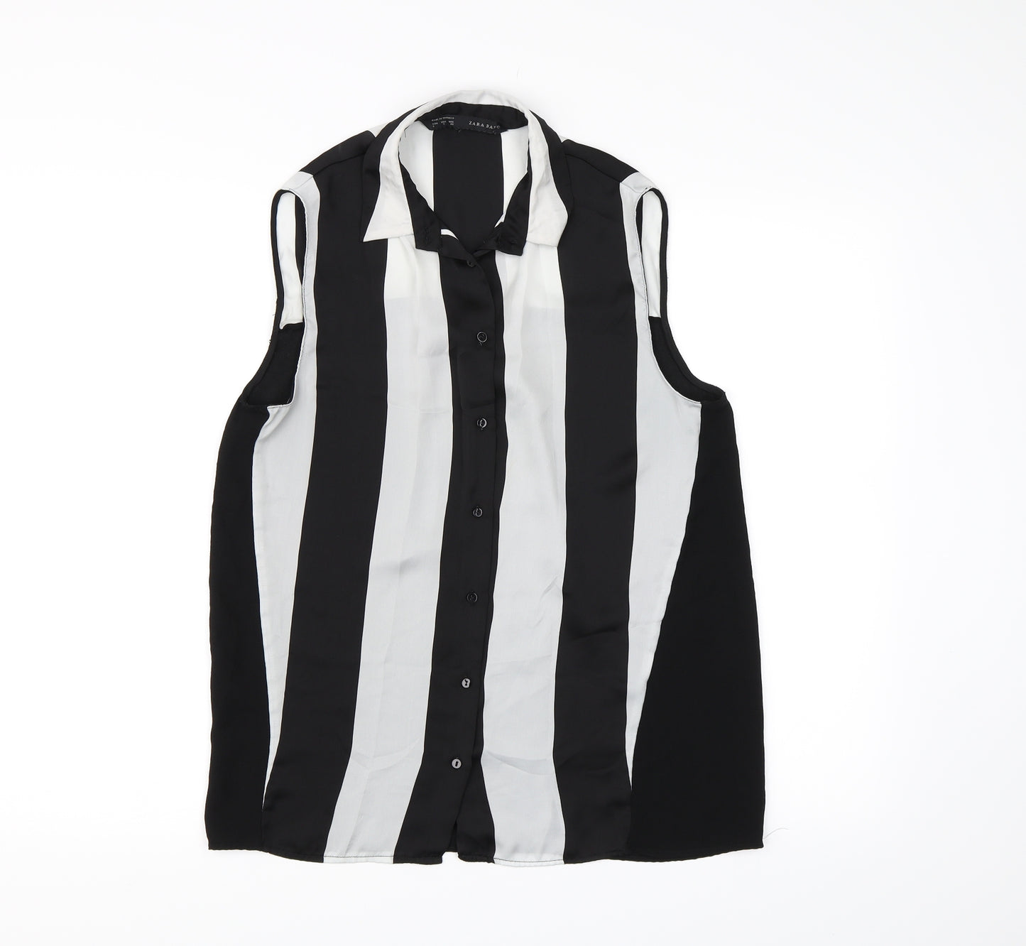 Zanzara Womens Black Striped Chiffon Basic Blouse Size S